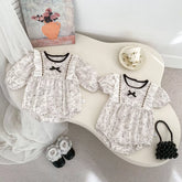 Baby Girl Chic Contrast Leaf Motif Bodysuit