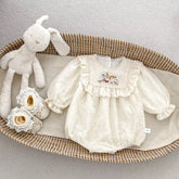 Baby Girl Square Ruffle Bib Flower Embroidery Bodysuit