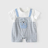 2 pc Baby Boy Dog Patch Plaid Romper