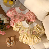 Girls Gingham Smocked Bodice Bear Collar Dress