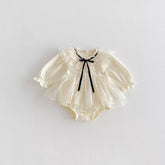 Baby Girl Romantic Lace Contrast Ribbon Bow Tie Dress