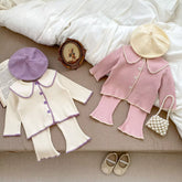 2 Pc Girls Ribbed Coverstitch Cardigan Set