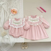 Girls Floral Embroidery Bib Bodysuit Dress