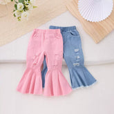 Girls Ripped Details Bell Bottoms Jeans