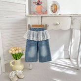 Girls Wide leg Jeans w/ Lace Skirt Overlay