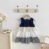 Girls Ruffle Tiered Mix Fabric Skirt Dress