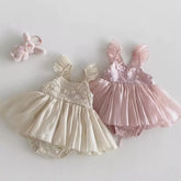 Baby Girl Flutter Sleeve Sateen Party Dress