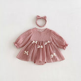 2 Pc Autumn Mini Pleat Bow Dress
