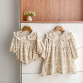 Girls Autumn Floral Print Collar Dress Or Bodysuit