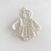 2 Pc Baby Girl Ditsy Lace Floral Dress with Bonnet