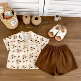 2 Pc Boys Doggy Print Button Up Shirt w/ Shorts