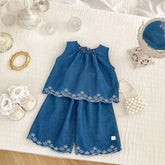 2 Pc Embroidered Hem Tank Top & Shorts Set