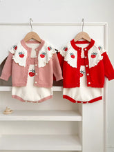 2 Pc Baby Girl Strawberry Contrast Cardigan & Bodysuit Set
