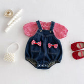 2 Pc Baby Girl Gingham Shirt & Denim Overall Set
