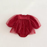 Baby Girl Red Ribbon Tulle Bodysuit Dress