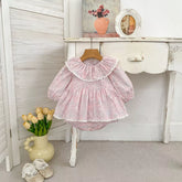 Baby Girl Pink Vintage Floral Ruffle Collar Dress