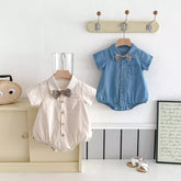 Baby Boy Button Up Bow Tie Chambray Bodysuit