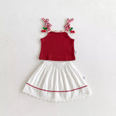 Girls Cherry Tank Top and Cotton Skirt Set