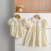 Girls Butter Yellow Bouquet Embroidered Bodysuit or Dress