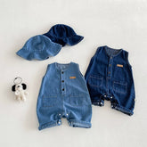 2 pc Baby Boy Denim Romper w/ Hat