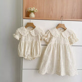 Girls Flower Pattern Emb Scallop Collar Dress or Bodysuit