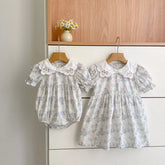 Girls Flower Pattern Scallop Collar Bodysuit or Dress