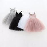 Girls Basic Ribbed Cami Mesh Tulle Dress