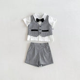 2 Pc Boys Houndstooth Bow Tie Vest Shirt & Shorts Set