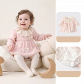 Baby Girl Lace Ruffle Collar Bow Romper Dress