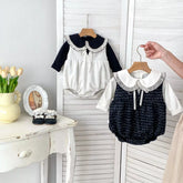 2 Pc Baby Girl Tweed Bodysuit w/ Collar Shirt