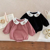 Baby Girls Corduroy Bodysuit with Flower Collar