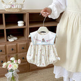 Baby Girl Square Bib Collar Bear Print Bodysuit