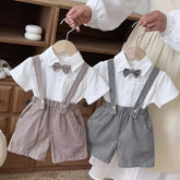 2 Pc Boys Plaid Suspenders Shorts & Shirt Set