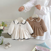 2 Pc Baby Girl Piping Trim Cable Knit Sweater Dress