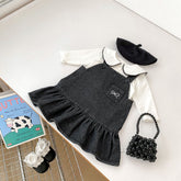 2 Pc Baby Girl Denim Overall with Collar Top