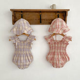 2 Pc Baby Girl Plaid Bodysuit with Hat