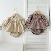 2 Pc Baby Girl Gingham Peplum Top and Shorts Set