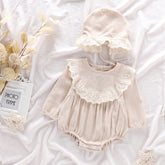 2 Pc Baby Girl Vintage Lace Bib Bodysuit w/ Bonnet