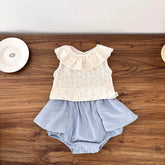 2 Pc Baby Girl Ribbed Shirt & Bloomer Skirt Set