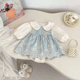 2 Pc Emb Chambray Dress & Collar Bodysuit