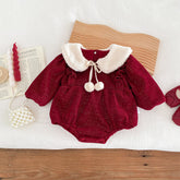 2 Pc Baby Girl Festive Bodysuit Pom Pom Collar