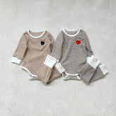 Unisex Baby Stripe Heart Embroidery Set