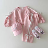 2 Pc Girls Bow Tie Sweat Suit Set