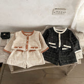 2 Pc Baby Girl Tweed Cardigan Shorts Set