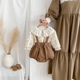 2 Pc Baby Girl Autumn Overall and Ruffle Collar Shirt Set