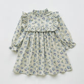 Girls Floral Print Ruffle High Neck Dress