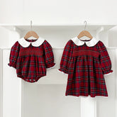 Girls Festive Plaid Smocked Bodysuit Dress
