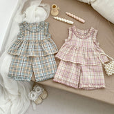 2 Pc Girl Plaid Shirt & Wide Leg Set