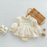 Baby Girl Ruffle Neck Mesh Lace Dress