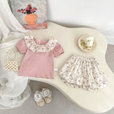 2 Pc Baby Girl Ribbed Tee & Floral Bloomer Shorts